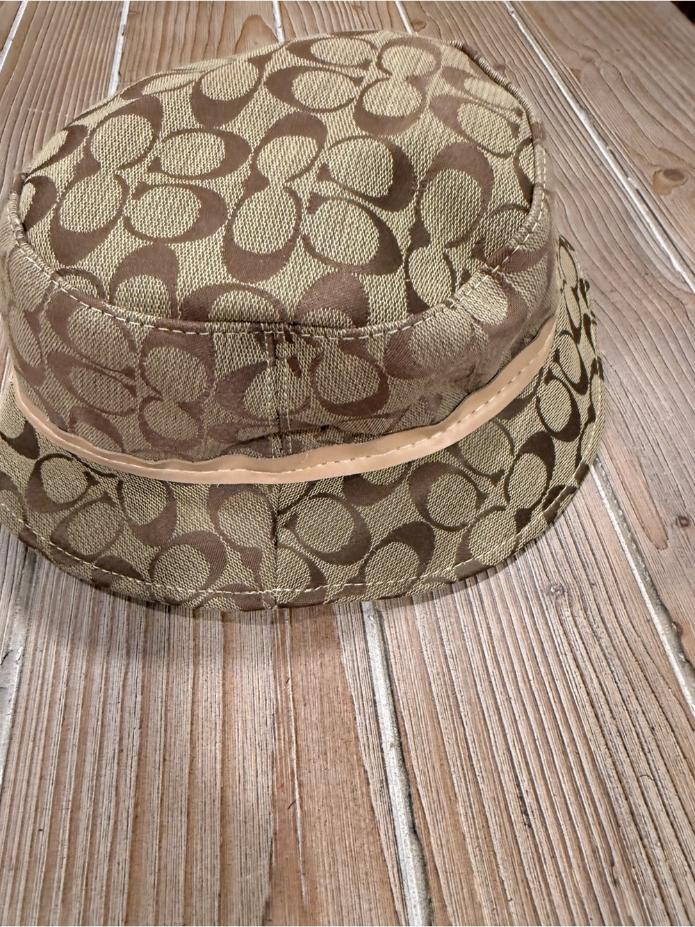 Y2K Vintage Coach Signature Monogram Canvas Bucket Hat Tan Brown Beige M/L - Picture 7 of 10